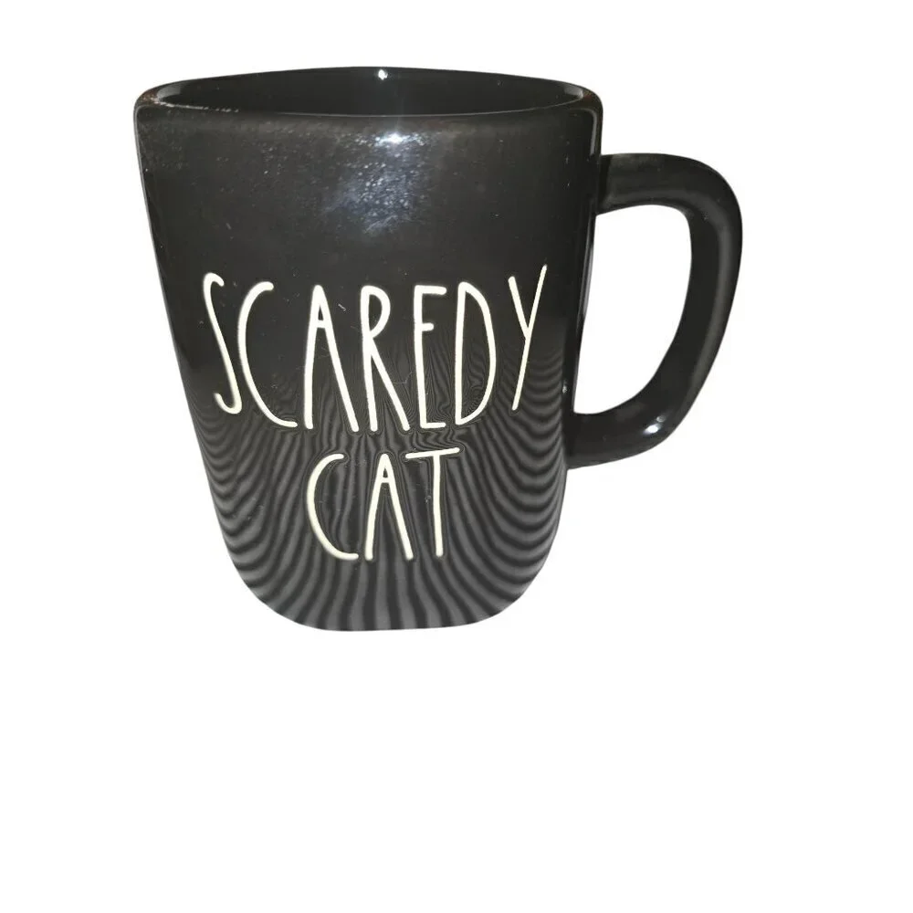 Rae Dunn Halloween Scaredy Cat Black Coffee Mug